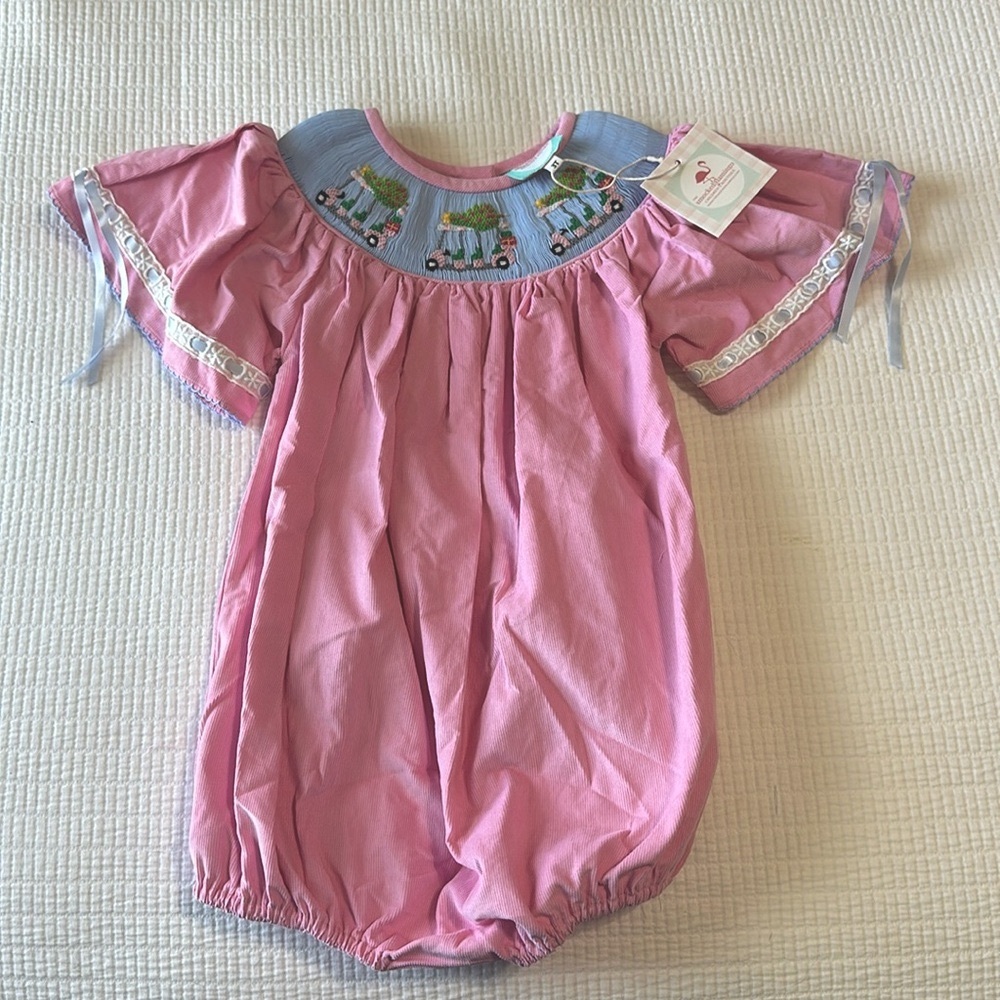 NWT Smocked Flamingo Christmas bubble 3T
